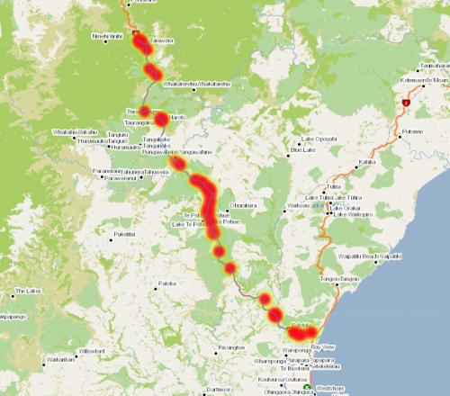 Heat Map of Serious and Fatal crashes SH5